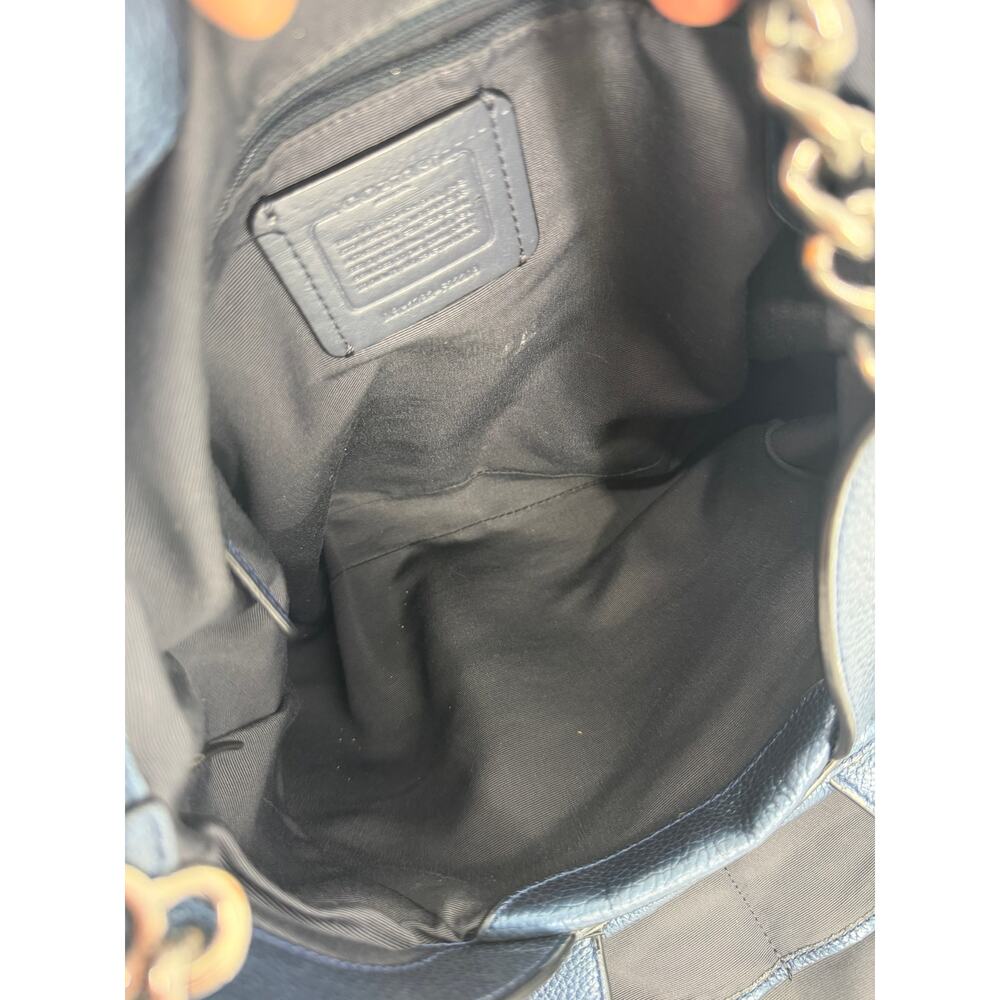 Coach F22209 Lexi Chain Shoulder Bag Metallic Navy Blue Leather Purse Handbag - Picture 7 of 16